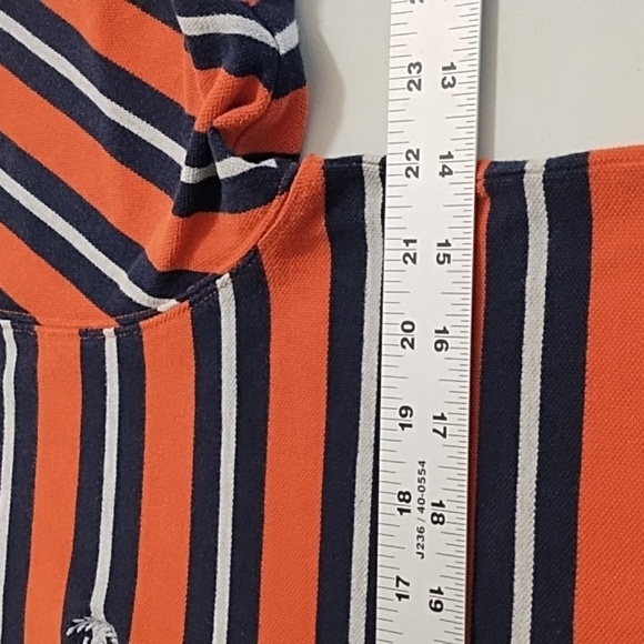 Chaps Men's Cotton Striped Polo Rugby Shirt in Orange Dark Navy Grey Stripes - Picture 3 of 13